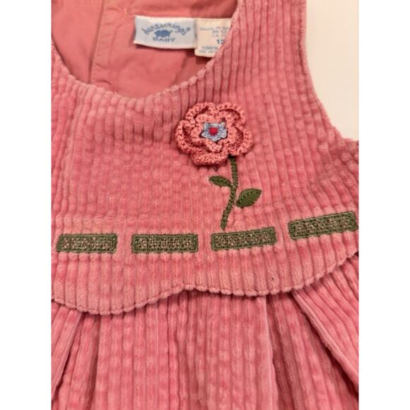 Vintage Hartstrings Pink Corduroy Jumper Dress Sz 12mo Cottage Core Cotton - Picture 3 of 5